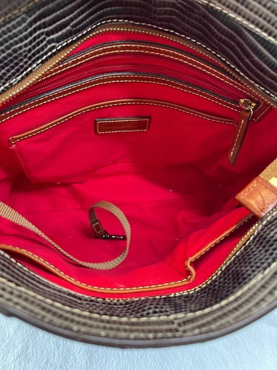 Dooney & Bourke 1975 Embossed Lizard Dark Brown Leather Shoulder Bag - Picture 14 of 15